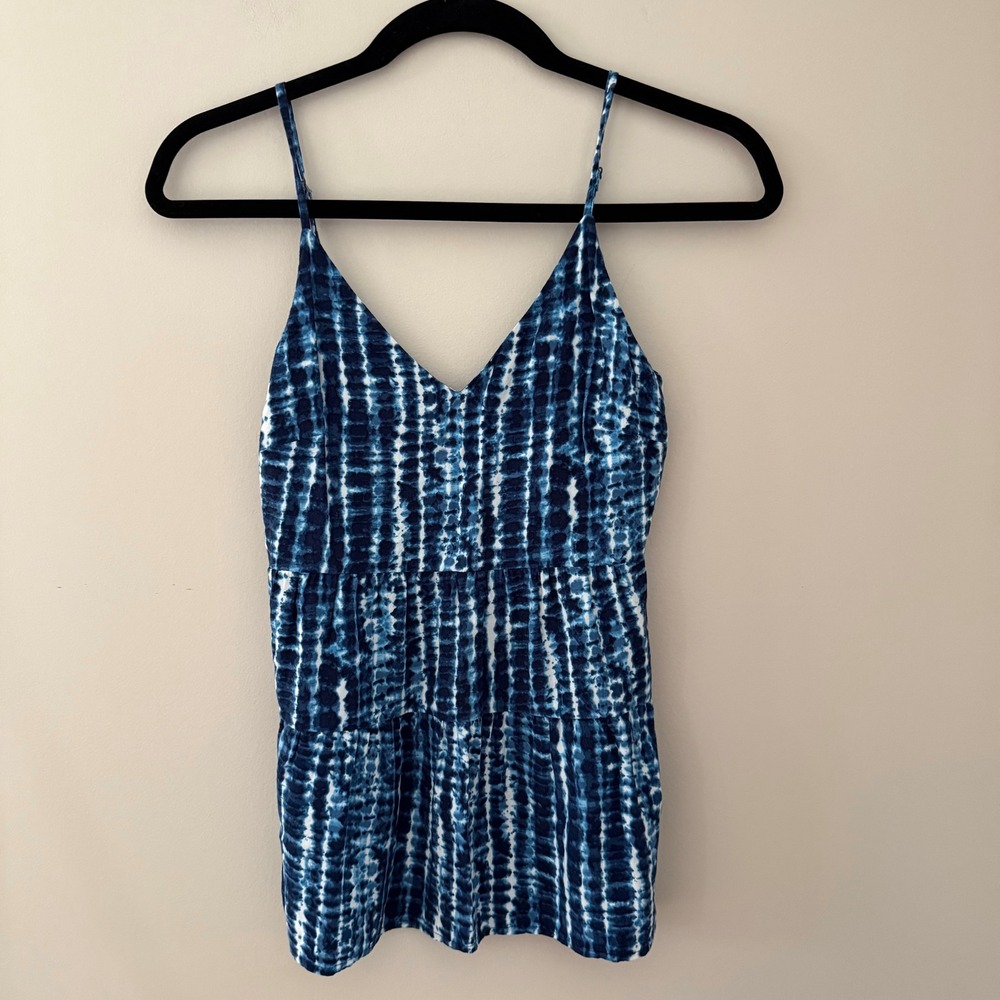 Old Navy Womens XS Blue Tie Dye Shibori Smocked Cami Peplum Tank Top